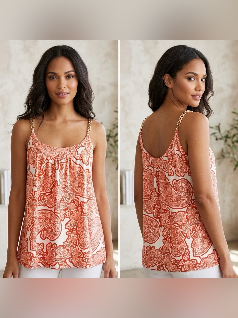 Michael Kors Women’s Orange Paisley Pattern Sleeveless Too Blouse Size Medium - Picture 1 of 7